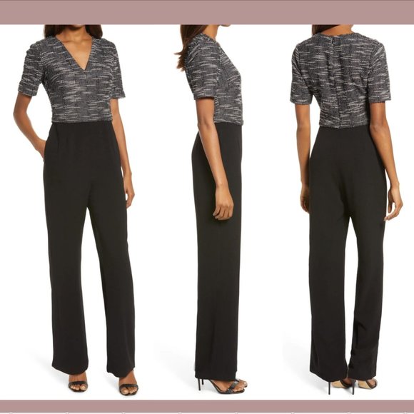 NEW $269 Dress the Population Anais Metallic Tweed Bodice Jumpsuit [ Large ]Q299